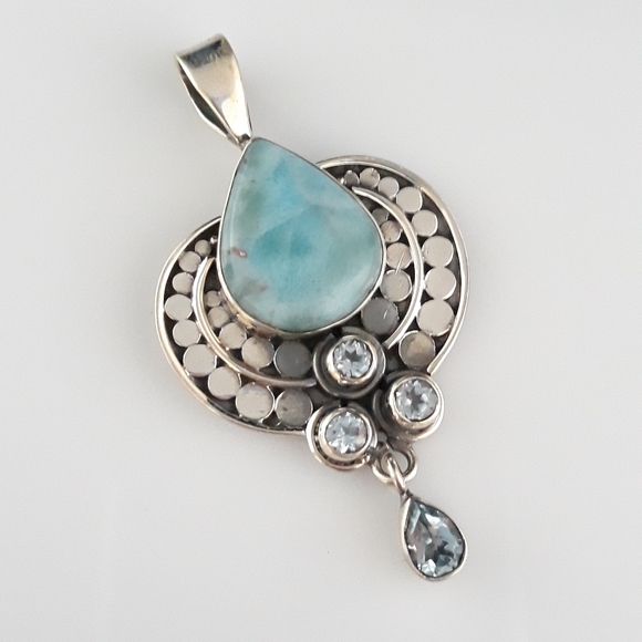 Sterling Silver Natural Larimar and Blue Quartz - Picture 10 of 10